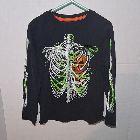 Way To Celebrate Other - Spooky Skeleton Long Sleeve Tee - Black, Green, and White